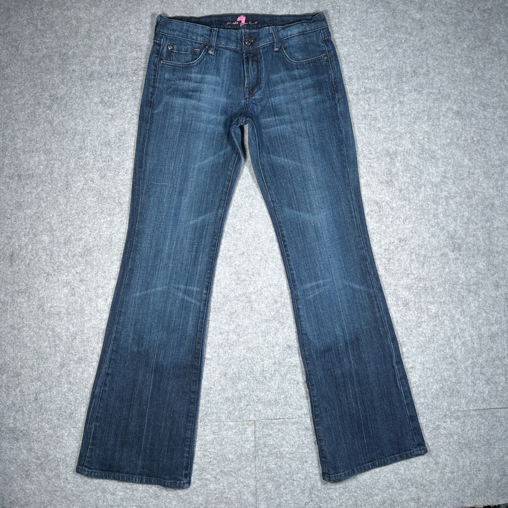 7 For All Mankind denim jeans Womens 27 Blue Flare Pink Squiggle Pocket Y2K